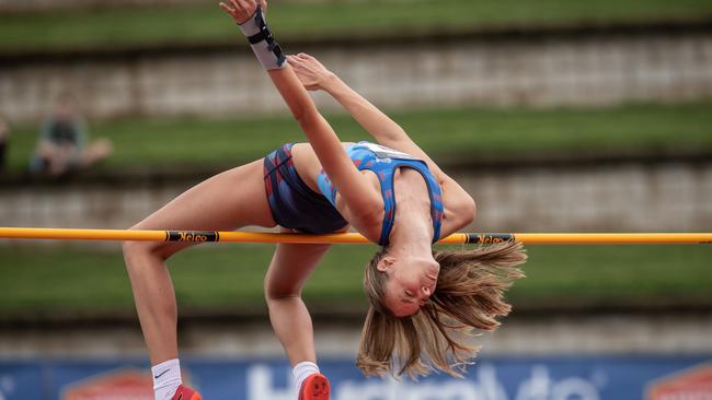 Women's U20 High Jump final. NSW athlete Erin Shaw from Frenchs Forest winning gold. Picture: Julian Andrews