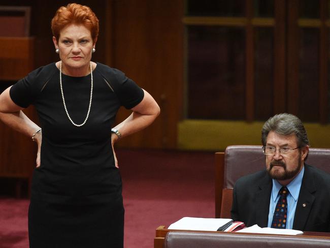 One Nation leader Senator Pauline Hanson and Justice Party Senator Derryn Hinch have traded barbs on Sunrise. Picture: AAP