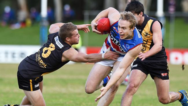 Luke Barmby, in action against Glenelg, will play for Golden Grove in 2019 after retiring from the SANFL. Picture Roger Wyman