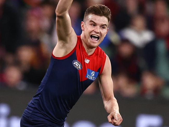 Bayley Fritsch booted three goals for the Dees. Picture: Michael Klein