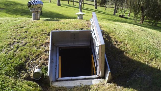 The entrance to one of the bushfire bunkers, which can hold up to six people.