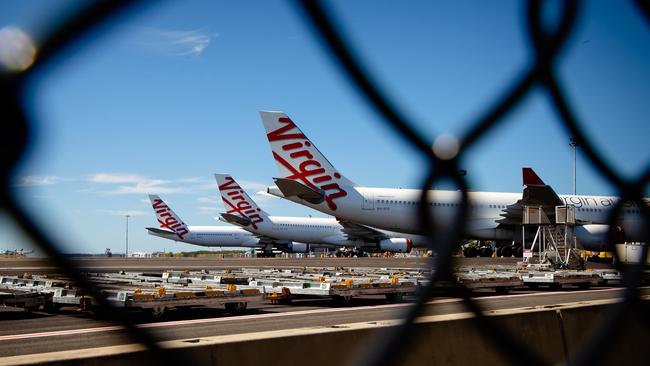 Virgin Australia aircraft stranded on the tarmac at Brisbane International airport on April. Picture: AFP