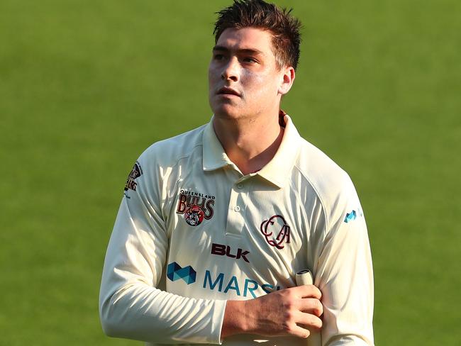 BRISBANE, AUSTRALIA - OCTOBER 20: Matthew Renshaw of Queensland leaves the field after being dismissed during day three of the Sheffield Shield match between Queensland and South Australia at The Gabba on October 20, 2019 in Brisbane, Australia. (Photo by Chris Hyde/Getty Images)