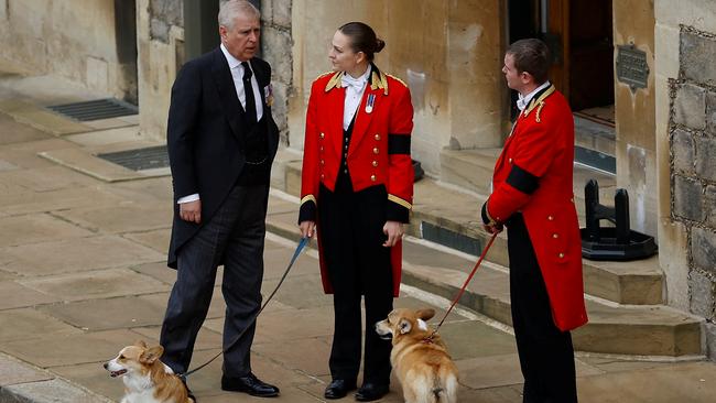 Her corgis were seen waiting for their late owner’s coffin during the Committal Service in Windsor on September 19. Picture: Peter Nicholls - WPA Pool/Getty Images