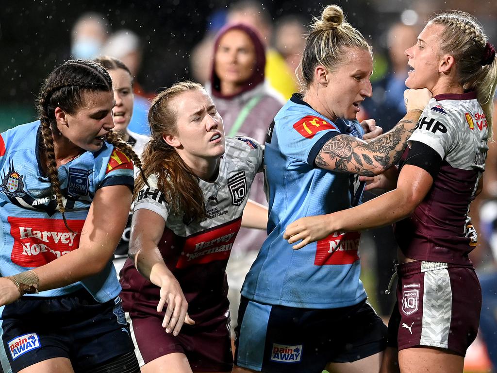 No different to the men’s series there is plenty of physicality in Women’s Origin contests. Picture: Bradley Kanaris/Getty Images.