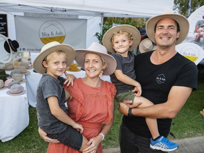 Gold Coast business owners Michelle and Cale Ford of Nix and Ash with their sons Nixon (left) and Ashton at their stall at the Toowoomba Royal Show, Friday, March 31, 2023. Picture: Kevin Farmer