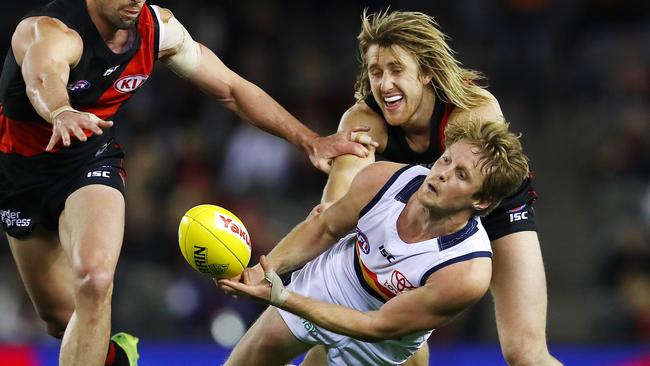 Rory Sloane left the field hobbling but returned to play a role against the Bombers. Pic: Michael Klein