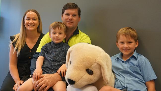 Jo and Simon Hughes have returned home to Millicent with sons Dusty, 3, and Hunter, 6, and have both secured jobs at Kimberly-Clark's Millicent Mill. Picture: Jessica Ball