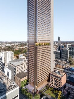 Artist impression for a 59-storey commercial tower planned for the Better Brakes site at 89 George St, Parramatta.