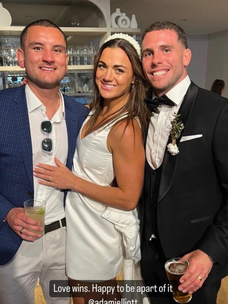 Mat Croker with newlyweds Adam Elliott and Millie Boyle: Instagram