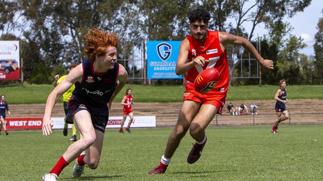 Action from the Metro U15 Boys match between Norwood and North on day three of the SANFL Intrastate Carnival at Thebarton Oval. Picture: Emma Brasier