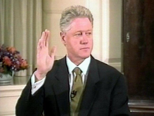 Former US president Bill Clinton taking oath about Monica Lewinsky sex scandal in 1998.