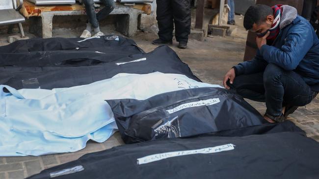 A man mourns victims of an Israeli strike in Rafah on Saturday. Picture: Getty Images