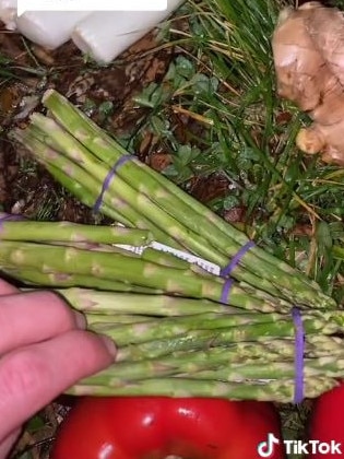 Asparagus and capsicum were among the other vegetables found. Picture: Luca Corby/TikTok