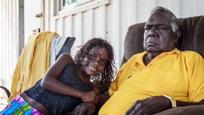 Galarrwuy Yunupingu with granddaughter Latoya Gurruwiwi at Gulkula in Arnhem Land, the site of the Garma Festival. picture: Amos Aikman