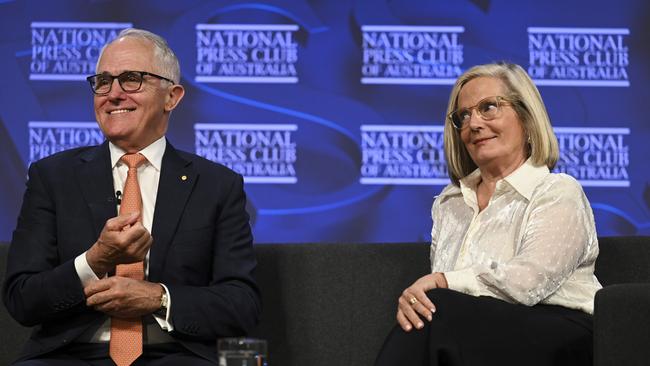 Malcolm Turnbull and Lucy Turnbull at the National Press Club of Australia in Canberra. Picture: NCA NewsWire / Martin Ollman