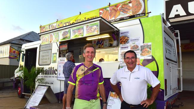 Steve Seaman from Thailicious, pictured with councillor Drew Wickerson, who has set up a 'pop-up' take away to keep trading while events are cancelled.