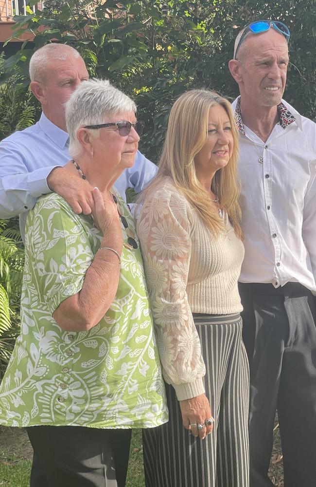 The Robertson family outside the court at the sentencing of the teen driver who killed three women, including nurse Sheree Robertson as she was driving home from a shift at the Maryborough Hospital on April 30, 2023.