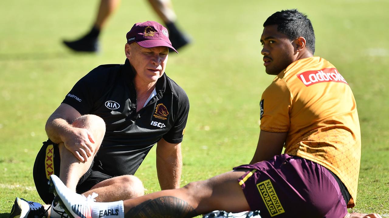 Allan Langer (left) and Anthony Milford (right) at Broncos training.