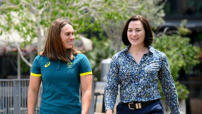 Gubecka with Australian Olympic Chef de Mission Anna Meares in Brisbane on Thursday. Picture: Bradley Kanaris / Getty Images