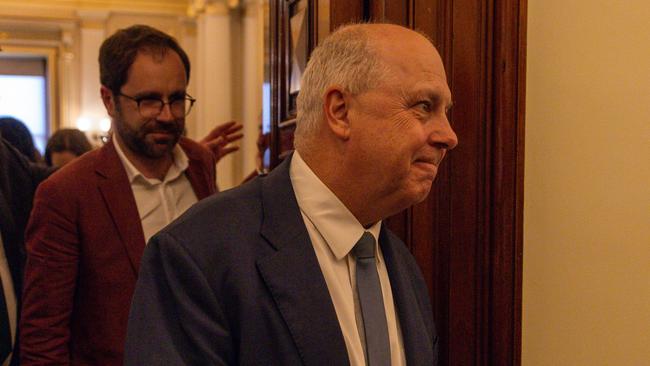 Victorian Treasurer Tim Pallas departs the Labor caucus meeting. Picture: Getty Images