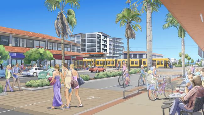 Artist impressions of Gold Coast light rail Stage 4 - Burleigh Heads to Gold Coast Airport. Picture: Supplied