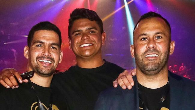 NRL stars Cody Walker and Latrell Mitchell with manager Matt Rose.