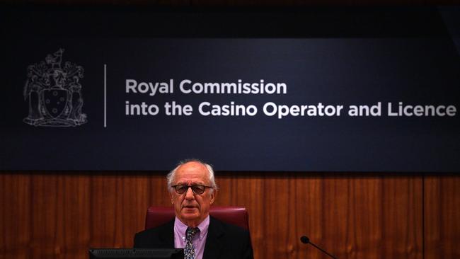 Commissioner Hon. Raymond Finkelstein AO QC is seen during Victoria's royal commission into Crown Casino, in Melbourne, Wednesday, March 24, 2021. The inquiry will look at whether Crown has broken the law and if it is suitable to hold a gaming licence in Victoria. (AAP Image/James Ross)