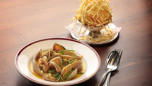 Diamond clams ‘Normande’ with fries. Picture: John Fotiadis