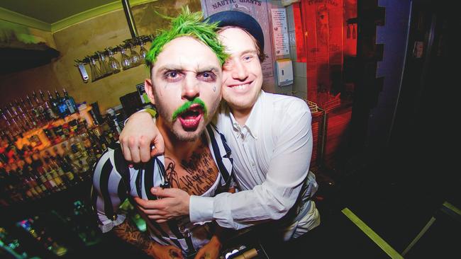 Bartender Carl Rawcliffe with an Elsewhere co-worker at Halloween Massacreade party.