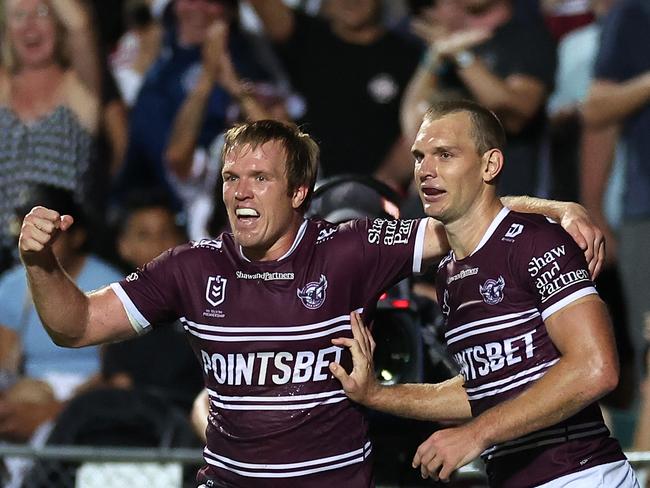 Jake (L) and Tom Trbojevic (R) are seeking contract extensions with Manly. Picture: Cameron Spencer/Getty Images