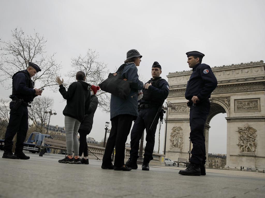 Police officers control on the Champs-Elysees Ave in Paris. Picture: AP