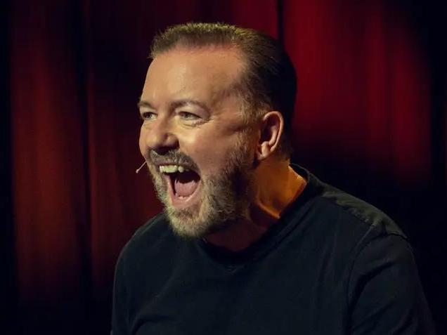 Ricky Gervais performing his latest Netflix special, Armageddon. Picture: Netflix