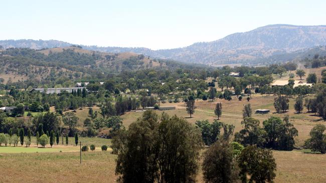 James Packer's property at Ellerston, near Scone in the Hunter Valley, Showing horse stables and work sheds.