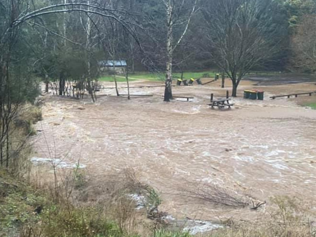 Flood waters rise at Walhalla. Picture: Joban Randhawa