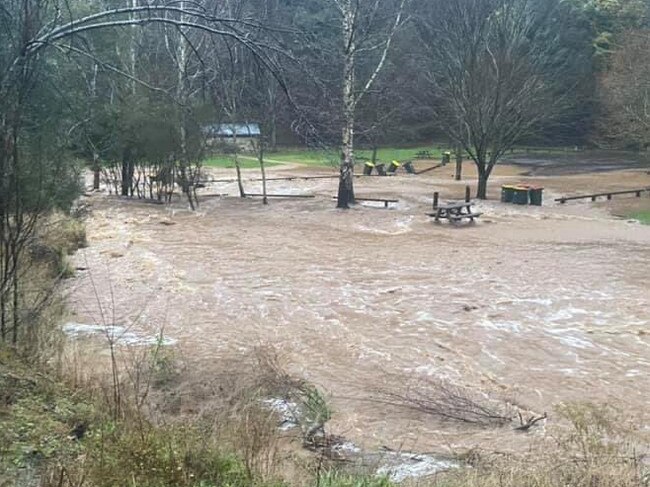 Flood waters rise at Walhalla. Picture: Joban Randhawa