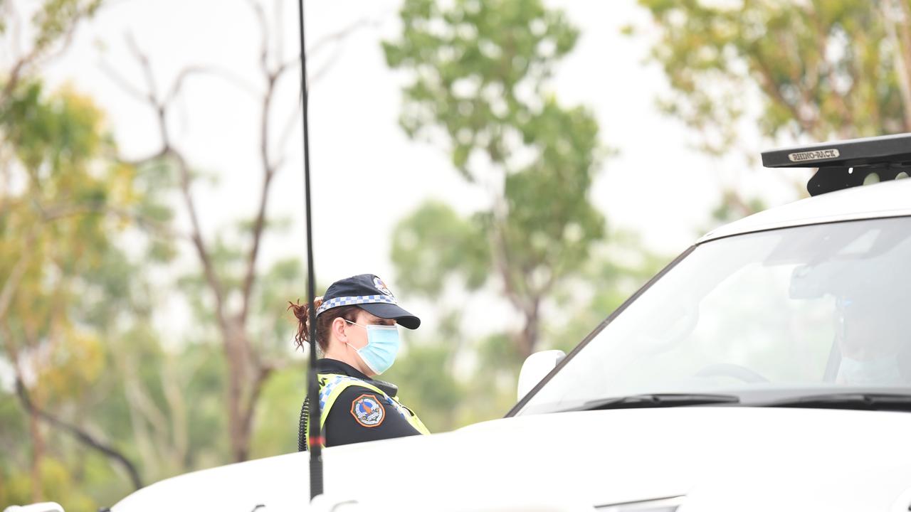 NT Police at the southern border control point in Katherine. Picture: Amanda Parkinson