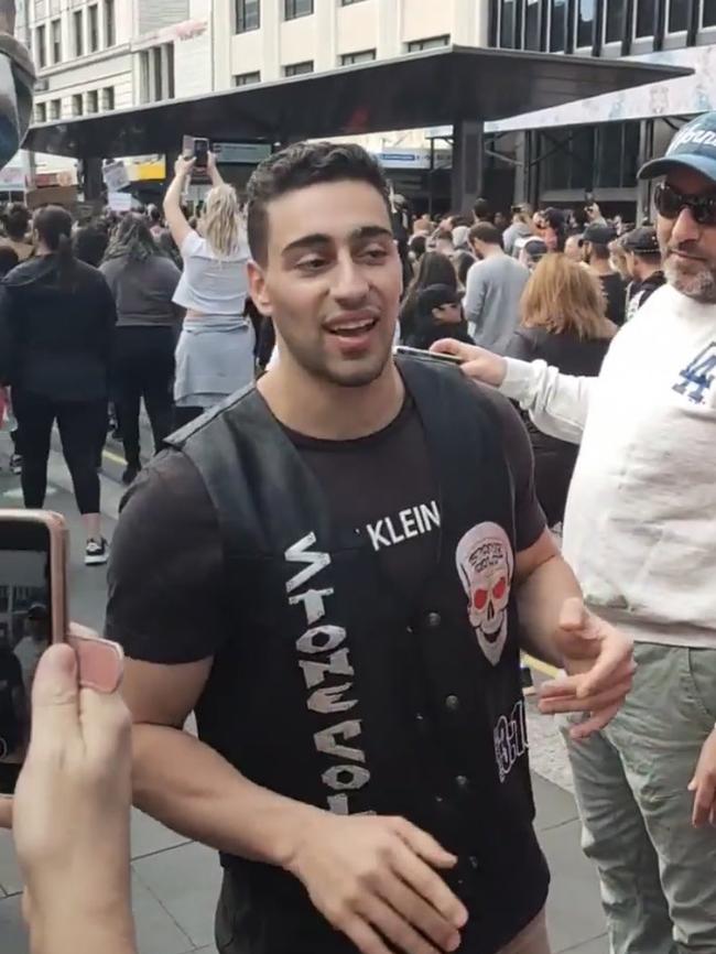 TikTok guy Jon-Bernard Kairouz at anti-lockdown protests in Sydney, July 2021.