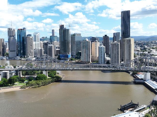 Aerial view of the Brisbane city skyline, the Storey Bridge and inner city CBD, viewed from the Brisbane River. Picture: Brendan Radke