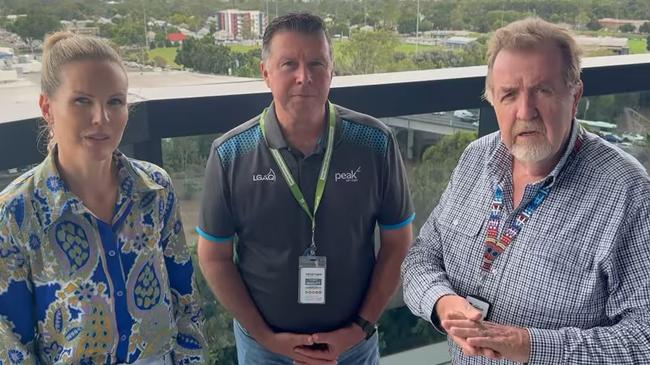 Ipswich Deputy Mayor Nicole Jonic, Local Disaster Management Group Chair Andrew Antoniolli and Councillor Paul Tully in a social media video on an update of the floods on March 11, 2025. Picture: Paul Tully