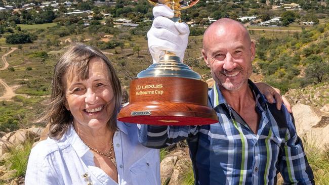 Sheila Laxon and Glen Boss on Towers Hill in Charters Towers as part of the 2022 Lexus Melbourne Cup Tour 1. Credit Jay Town