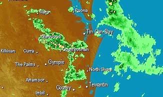 A moist onshore flow off the Cooloola Coast is likely to bring rain to the region today. Image courtesy of Weatherzone, 9.15am, Monday, March 20. Picture: Frances Klein