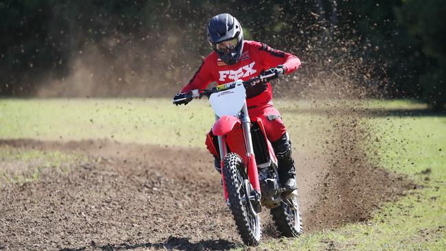 Professional motocross rider Mitch Evans returned home to Wrights Creek after the coronavirus pandemic postponed races in the international MXGP championship. He is back training on flat tracks after having surgery on his shoulder and plans to be in Latvia when the championship resumes on August 9. PICTURE: BRENDAN RADKE