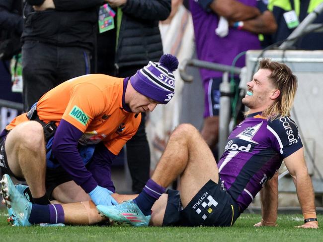 NRL 2022 RD18 Melbourne Storm v Canberra Raiders - Ryan Papenhuyzen, INJURY. Picture: NRL Imagery / Hamish Blair