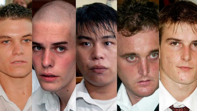 Bali Nine members Scott Rush, Matthew Norman, Si-Yi Chen, Martin Stephens and Michael Czugaj. Picture: Supplied