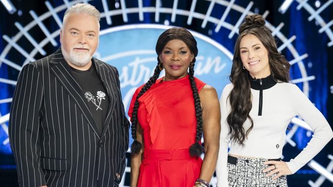 Seven’s Australian Idol judging panel, Kyle Sandilands, Marcia Hines and Amy Shark.