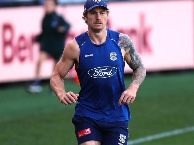 Injured Tom Stewart at Cats training. Picture: Alison Wynd