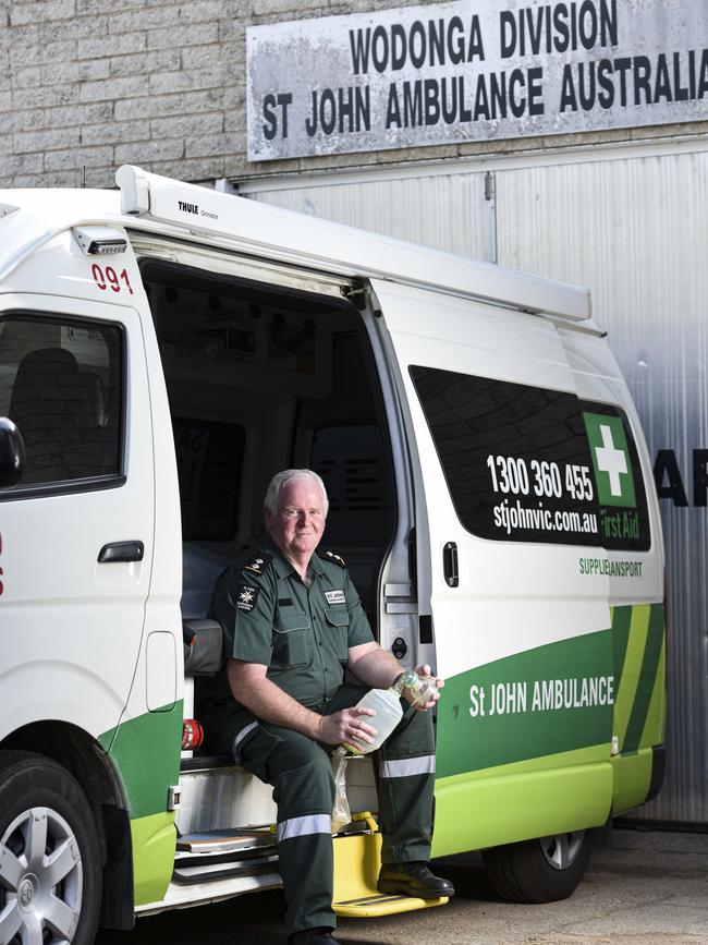 Grant Parker in the ambulance at the Wodonga St John station. Picture: Dannika Bonser