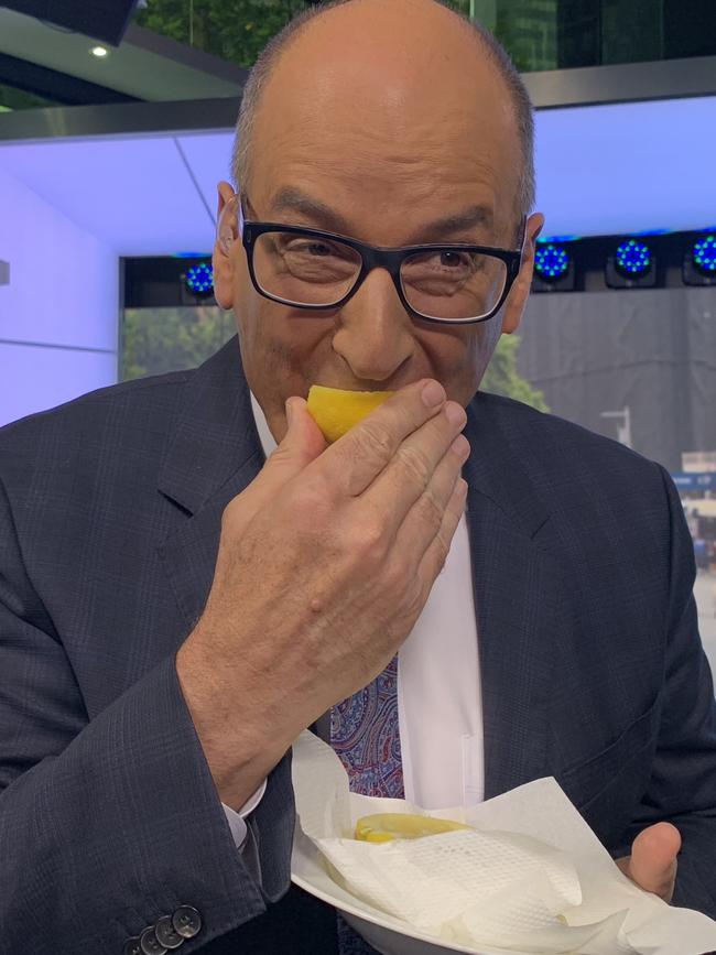 Sunrise co-host David Koch doing the Lemon Face Challenge.