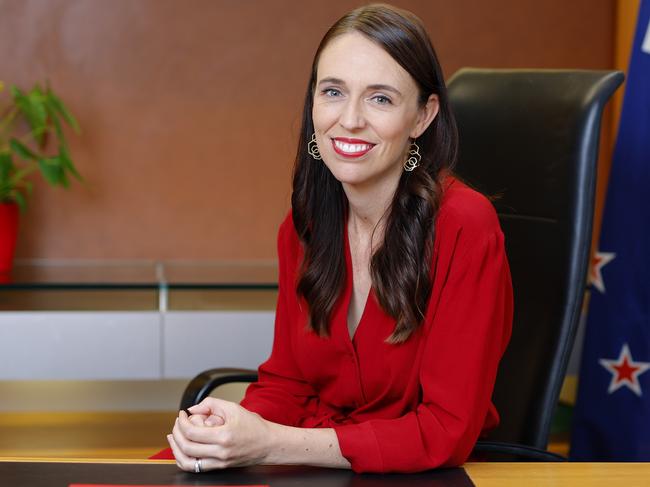 WELLINGTON, NEW ZEALAND - JANUARY 25: New Zealand Prime Minister Jacinda Ardern poses at her desk for the last time as Prime Minister at Parliament on January 25, 2023 in Wellington, New Zealand. Chris Hipkins will be sworn-in as the new Prime Minister of New Zealand following the resignation of Ardern. (Photo by Hagen Hopkins/Getty Images)